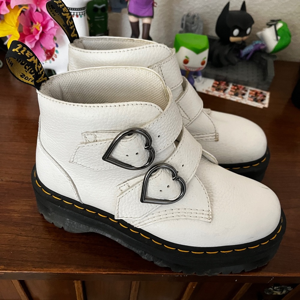 Dr. Martens Devon Heart Platform Boot in White Leather